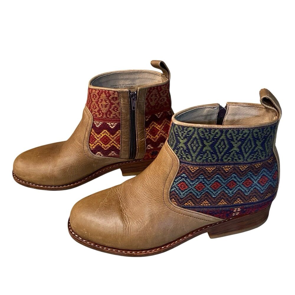 Teysha Guatemala Leather Ankle Boots Women 8.5 Embroidered Boho Artisan Handmade